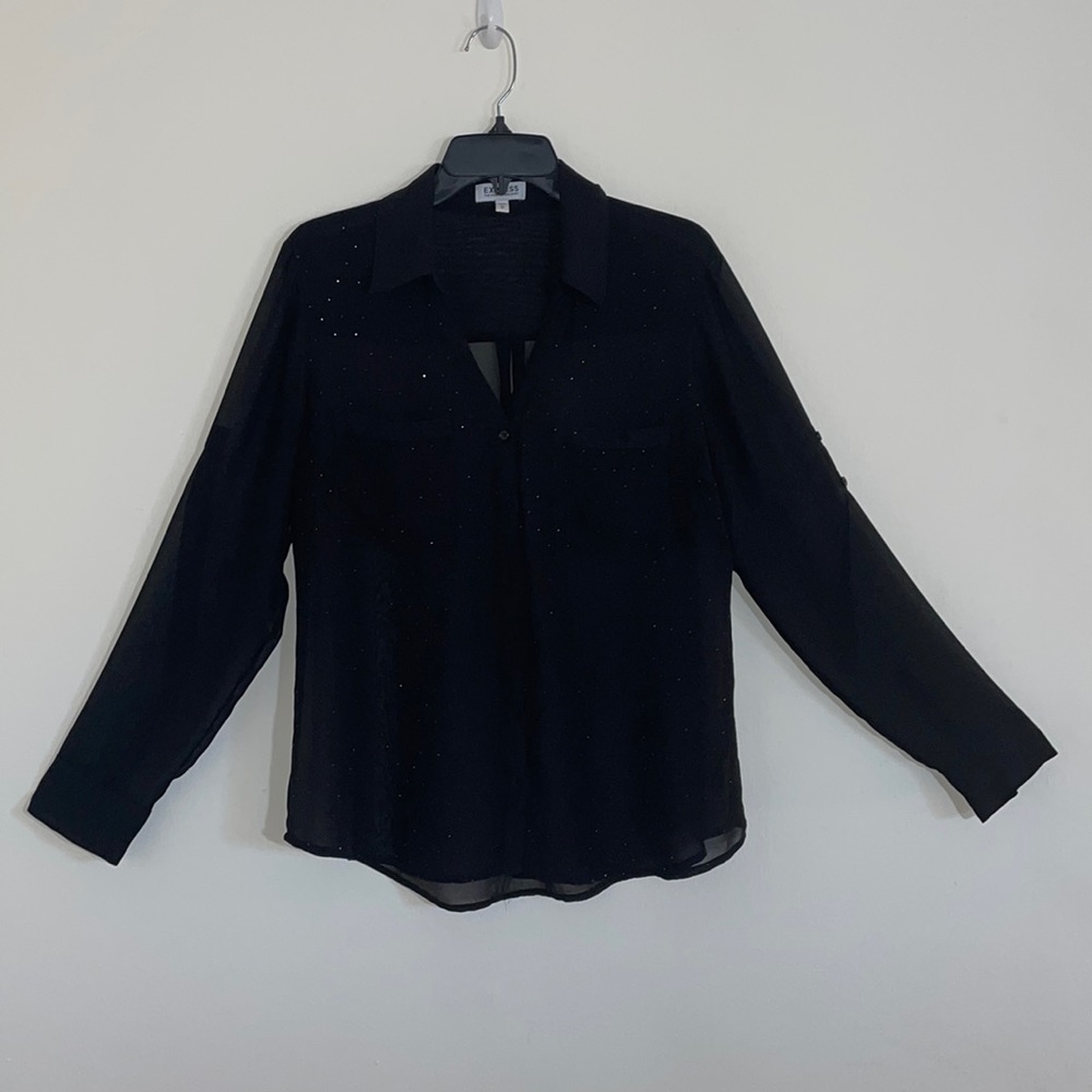 Black sequin button down